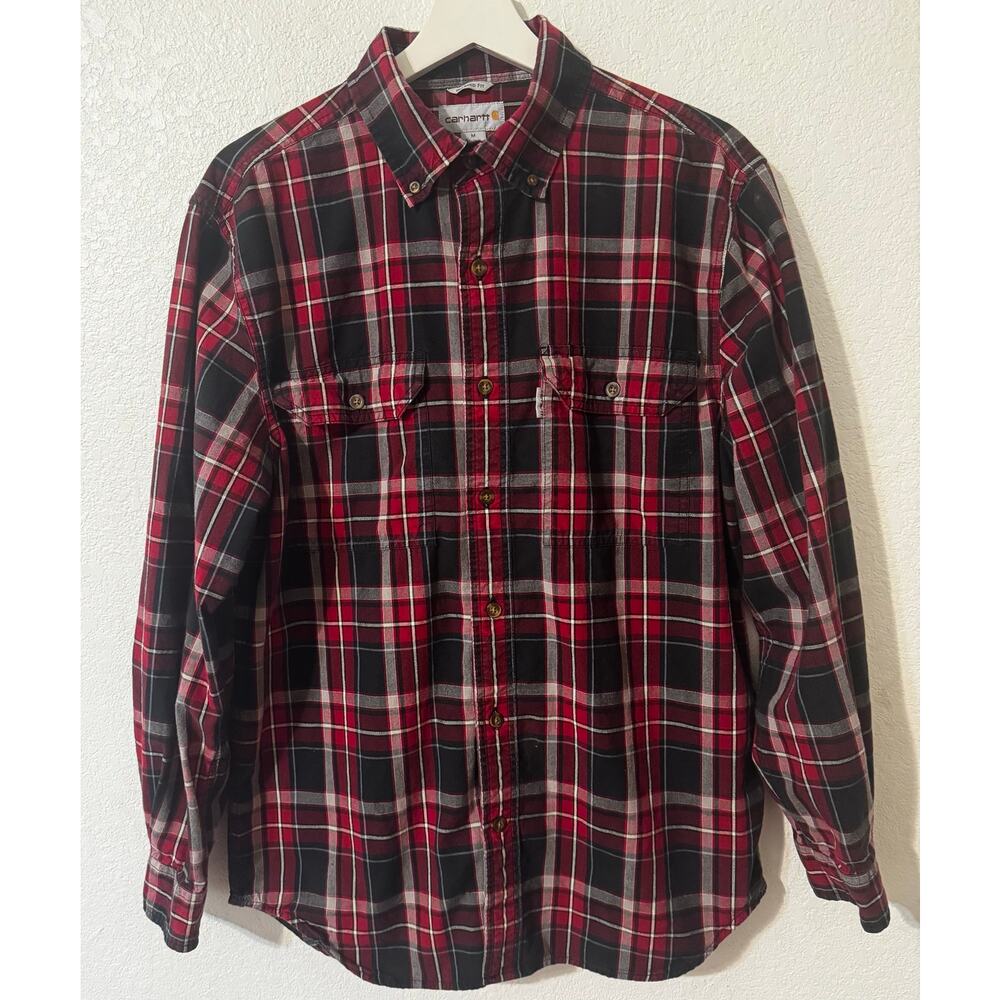 Carhartt Men's‎ Shirt Relaxed Fit  Button-down L/S Red Black Plaid Size Medium